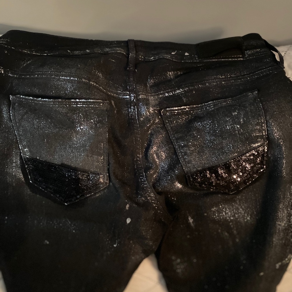 Metallic Black & Silver skinny jeans 32inches long